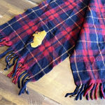 Disney Vintage  Winnie The Pooh Plaid Grid Lambs Wool Scarf Winter Embroidered Photo 5