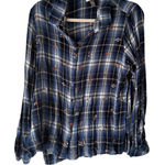 Knox Rose Womens Blue Plaid Embroidered Button Shirt XXL Boho Peasant Lumberjane Photo 0