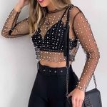 Beach Bunny REVOLVE x Look and Glisten Pearl Mesh Top in Black Sz. XS Photo 3