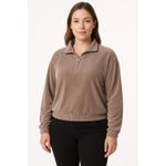 Pink republic  Taupe Velvet Quarter Zip Long Sleeve Pullover Sweatshirt Size‎ XL Photo 2