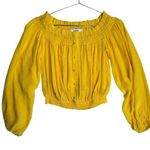 JustFab Bright Yellow Cropped On/Off Shoulder Shirred Smocked Gauzy Fiesta Top Just Fab Photo 0