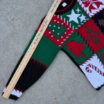 Vintage 90s Holiday Time Christmas Knit Sampler Sweater Tree Candy Cane SMALL Black Photo 5