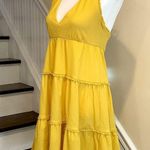 Betsey Johnson BESTEY JOHNSON Boho Yellow Halter Dress w Tiered Layered Skirt Sz Small Photo 5