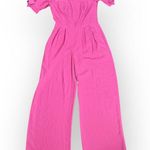 Gal Meets Glam Meredith Jumpsuit Women's Size 0P Pink Bow Off Shoulder Wide Leg Photo 1