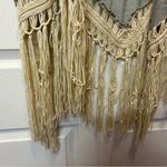 Umgee Duster Fringe Sleeveless Cardigan Crochet Detail Green Cream Embroidered Photo 5