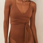 Aerie  One Piece Shine Pique Wrap Swimsuit Cut Out Full Coverage Size SP NWT Photo 0