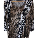 Travelers by Chico's Top Size 12 Brown Black White Gold Embellished Asymmetrical Photo 0