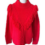 Tuckernuck  Wool Sweater Red Fringe Colorful Chunky Size Medium NWT Photo 0