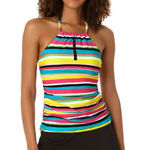 Anne cole  Center Tab High Neck Tankini Swim Top Size Small Striped NEW Photo 0