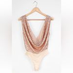 Lulus Evening of Wonder Gold Sequin Cowl Back Bodysuit size XS NEW Photo 3