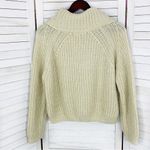Moon & Madison Waffle Knit Cowl Neck Crop Sweater Cream Beige Small Long Sleeve Photo 7