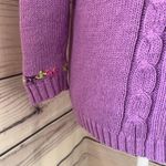 Vintage Northern Getaway Purple Floral Embroidered Cable Knit Sweater Size M Photo 3