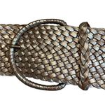 Talbots Wide Leather Woven Silver Metallic Tan Belt Photo 7