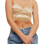 Free People  Casino Royal Satin Crop Top Latte Beige Size Large NWT Photo 0