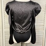 Forever 21 Black Cheetah Print Puff Sleeve Wrap Front Bodysuit-Small Photo 1