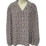 Leslie Fay  Haberdashery Long Sleeve Blouse Womens Size 18 Blue White Floral Dot Photo 0