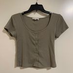 Pink Rose Women’s Short-Sleeve Khaki Green Round Neck Top Size S (Used) Photo 0