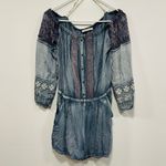 Miss Me  denim blue color Shoulder Romper with Lace Details Photo 1