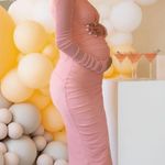 NEW! CLUB L LONDON Blush Pink Maternity Asymmetric Ruched Maxi Dress US 10/UK 14 Photo 3