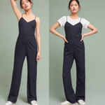 Anthropologie The Essential Jumpsuit Pinstripe Sleeveless Navy Blue Size US 0 Photo 1