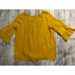Counterparts Women's Yellow Blouse XL Bell Sleeve Tie Front Photo 1