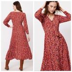 Loft Dotted V Neck Tie Waist Midi Shirt Dress Size 8 Multicolor Long Sleeve Photo 9