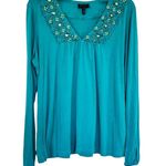 Vintage Escada Sport dark turquoise jeweled beaded ruffled v Photo 4