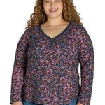 Terra & Sky Terra Sky Plus Sz 4X Top 28W 30W Thermal Waffle Knit Navy Purple Floral 1473 Photo 0