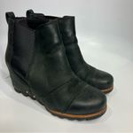 Sorel Lea black leather wedge booties women’s size 7 casual winter trendy punk Photo 1