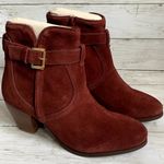 NWT Diba Women's Sleek Suede Bootie in Burgundy Red Gold Hardware Size 7.5 Photo 1
