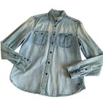 Via Penny Lane Reworked Apparel | Journey Custom Chambray Button Up Shirt Blue Size M Photo 0