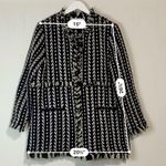 Cupcakes and Cashmere Women’s Woven Tweed Fringe Jacket Black White Large FLAW Photo 5