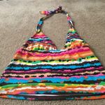 Faded Glory  Striped Graphic Swim Bikini Halter Top Tie Neck Size Small Colorful Photo 0
