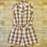 Anthropologie Whit Two Tan Gingham Check Tie Waist Romper Photo 4
