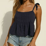 Old Navy blue tie strap waist defining swing cami sz 2X women’s beachy cotton na Photo 0