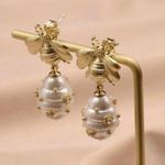 Gorgeous Bee Cultured Baroque Freshwater Pearl Drop Earrings Matte Gold Photo 7
