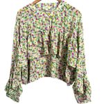 ee:some  Abstract Floral Ruffle Long Sleeve Button Front Blouse Women Photo 0