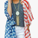 Boutique Brand American Flag Print Kimono Top Size Large Red Photo 0