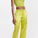 NEW SPRWMN Baggy Low Rise Silk Cargo Pants ELECTRIC CHARTREUSE Green sz XS Photo 1