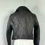 Baccini  Black Leather Jacket with Shearling Collar Photo 3