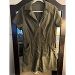 NEW Green Corduroy Mini Zip Up Dress with Pockets L NO BELT Size L Photo 6