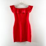 Aritzia Babaton by  Emry Off The Shoulder Ruffle Trim Bodycon Mini Dress Red US 4 Photo 1
