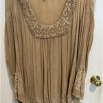 Shoreline Crochet Beach Coverup Tunic Tan Dress Boho Pirate Peasant Long Sleeve Photo 0