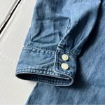 EXPRESS NWT  Chambray Shirt Dress V neck long sleeves collarless medium wash XS Photo 2