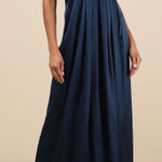 Lulus  Women Memorable Entrance Navy Blue Strapless Satin Maxi Dress Size XL Photo 0