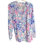 Lilly Pulitzer Womens Elsa Silk Long Sleeve Blouse Palm Print XL Photo 1