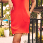 Spanx AirEssentials Pique Polo Tank Dress Poppy Orange White Preppy Tennis Mini Photo 0