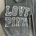 PINK - Victoria's Secret NEW LOVE PINK Y2K 2010 Victoria's Secret Grey Velour Zip Up Jacket Womens M Photo 3