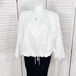 Anthropologie Maeve Beach Parachute Bomber Jacket White XL Scrunch Tie Zip Front Photo 1