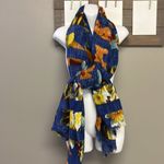 ZARA  Heather Blue Vibrant Floral Frayed Watercolor Scarf/Wrap- app 77” by 41” Photo 5